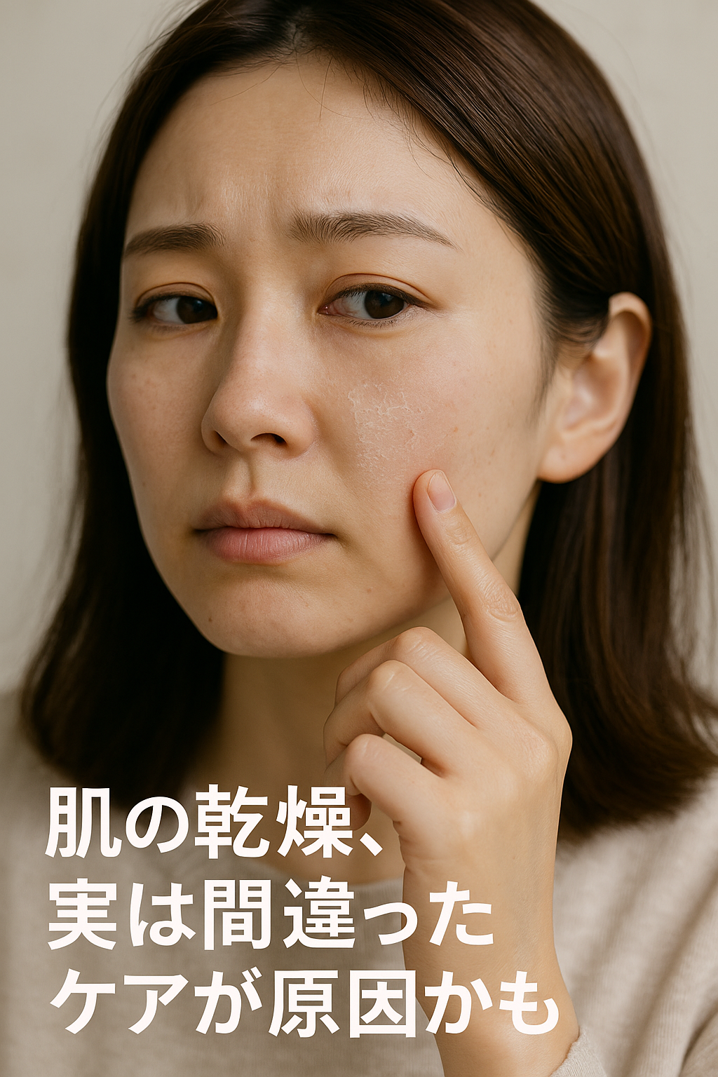 乾燥した肌を気にして頬に触れる女性の写真。肌の乾燥やスキンケアの見直しをテーマにした記事のアイキャッチ
